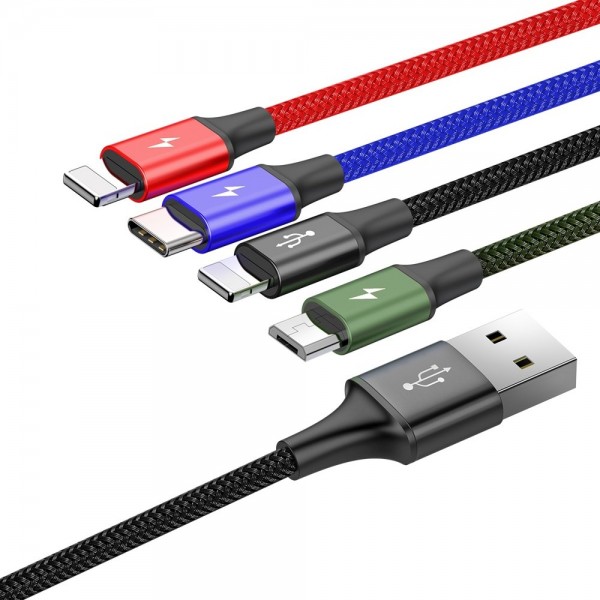Baseus USB Brzi 4 u 1 kabel Micro USB + 2xLightning + USB Type C 3.5A 1.2 metra (CA1T4-A01) crni