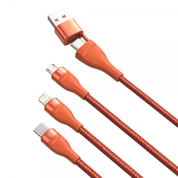 Baseus USB kabel Flash CA2T3-07 3u1 USB / Tip-C na Tip-C / Lightning / micro USB 100W Narančasti (1.2M)