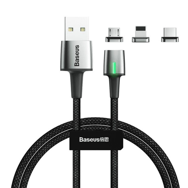 Baseus USB Komplet Magnetni Kabel 3 Micro USB / Lightning / USB Type C 3A Kabel 1 metar (TZCAXC-A01) crni