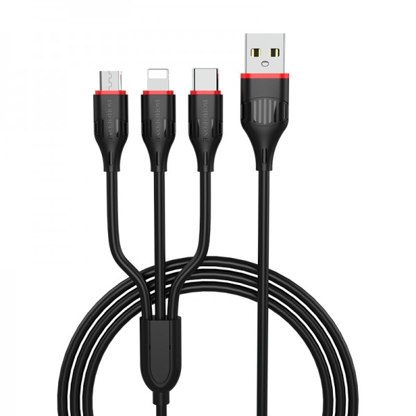 BOROFONE USB kabel - 3 U 1 - USB NA TYPE C, MICRO USB, LIGHTNING - 2,4A 1M BX17
