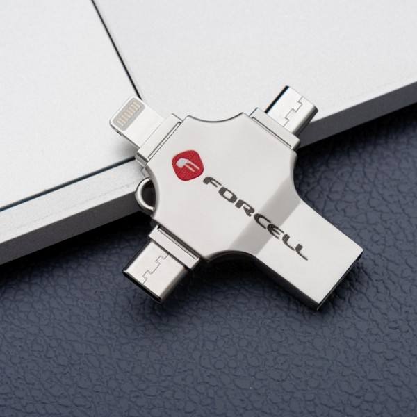 FORCELL F-DATA USB MEMORIJA Metal Quad 128GB USB3.2 Gen 1 (USB A / Type C / Lightning / Micro USB) SREBRNI FORCELL F-DATA USB MEMORIJA Metal Quad 128GB USB3.2 Gen 1 (USB A / Type C / Lightning / Micro USB) SREBRNI PT-FC-F-DATA-Q128-1 Mobilab, servis i prodaja mobitela, tableta i računala