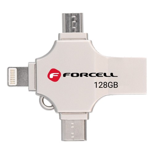 FORCELL F-DATA USB MEMORIJA Metal Quad 128GB USB3.2 Gen 1 (USB A / Type C / Lightning / Micro USB) SREBRNI FORCELL F-DATA USB MEMORIJA Metal Quad 128GB USB3.2 Gen 1 (USB A / Type C / Lightning / Micro USB) SREBRNI