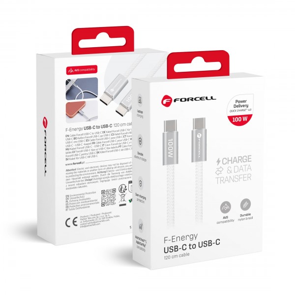 FORCELL USB C na USB C KABEL F-Energy QC4.0 PD 5A 100W Cafule Color 1,2 m ACYH23 - BIJELI