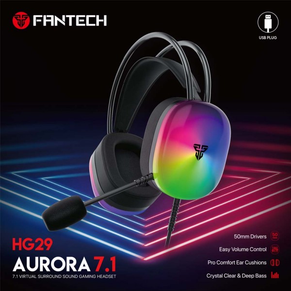 FANTECH SLUŠALICE ŽIČNE GAMING 7.1 AURORA HG29 CRNE