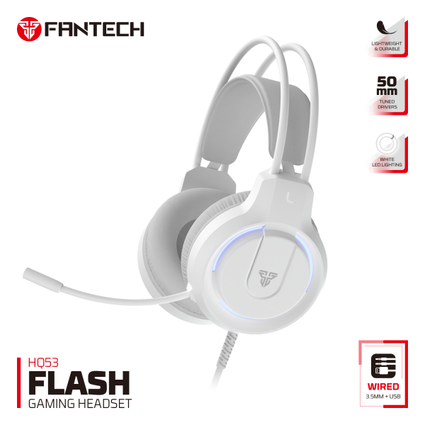 FANTECH SLUŠALICE ŽIČNE GAMING 3.5 mm + MIKROFON FLASH HQ53 BIJELE
