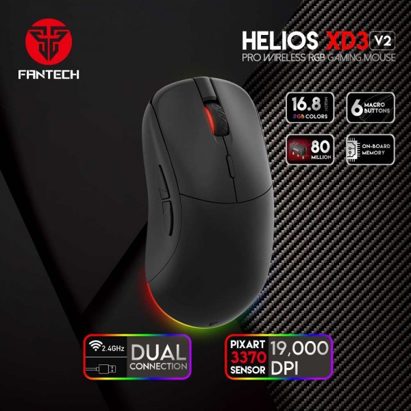 FANTECH MIŠ GAMING 19000 DPI DUAL ŽIČNI I BEŽIČNI HELIOS XD3 V2 CRNI