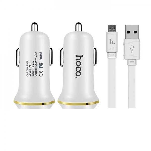 HOCO Auto punjač - 2.1A 2x USB + kabel micro USB (set) Z1