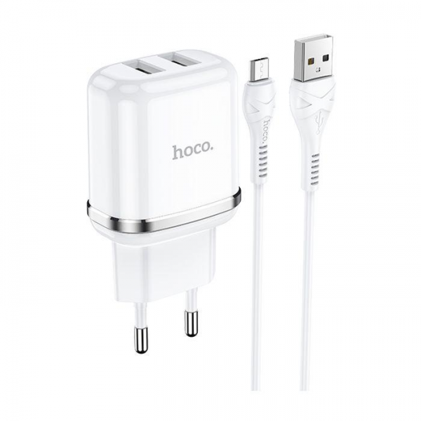 HOCO Kućni punjač - 12W (2.4A) 2x USB + Micro USB kabel N4 bijeli