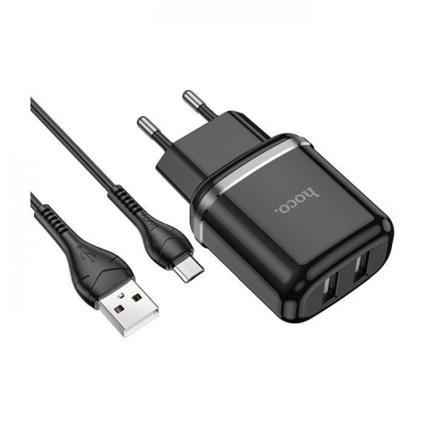 HOCO Kućni punjač - 12W (2.4A) 2x USB + Micro USB kabel N4 crni