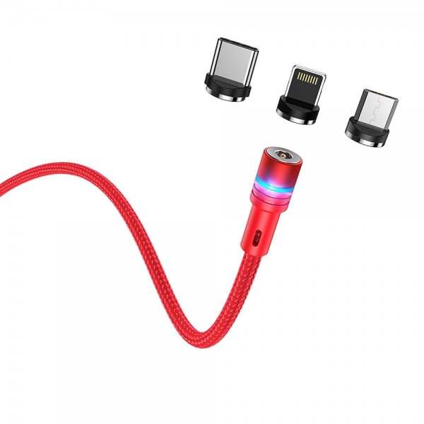 HOCO magnetni kabel 3in1 (Type C + Micro + Iphone Lightning) 2,4A U98 1,2m crveni