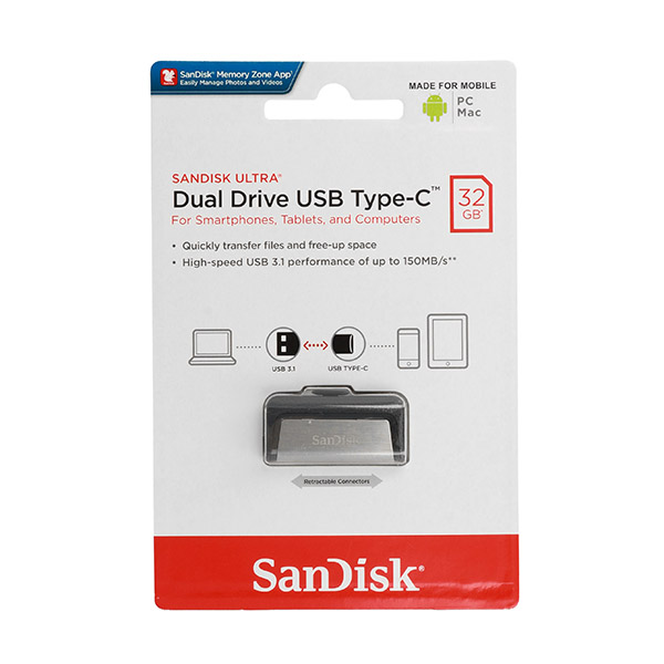 SanDisk USB Ultra Dual Drive m3.0 - 32GB 150MB/s - USB 3.0/Micro USB/Type C SD-m3.0-150/s-32GB Mobilab, servis i prodaja mobitela, tableta i računala
