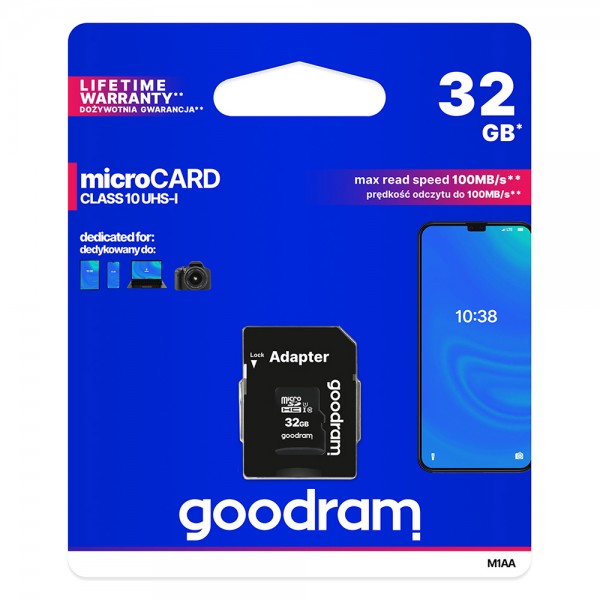 Memorijska kartica 32GB UHS-I CLASS 10 100MB/s  sa adapterom - Goodram Memorijska kartica 32GB UHS-I CLASS 10 100MB/s  sa adapterom - Goodram MEMO-KART-ADAP-32GB-GOOD Mobilab, servis i prodaja mobitela, tableta i računala