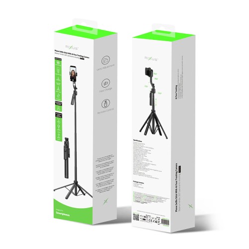 Selfie stalak tripod / držač za mobitel Rixus RXSF55 + kamera sa automatskim AI praćenjem lica (Crni)